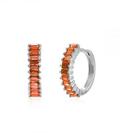 Silver Orange Zircon Huggie Hoops