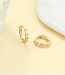 Gold Plated Rectangle Huggie Hoops - Clear