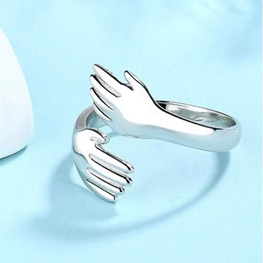 Hugging Hands Silver Plated Adjustable Ring