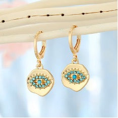Round Gold Evil Eye Huggie Hoops