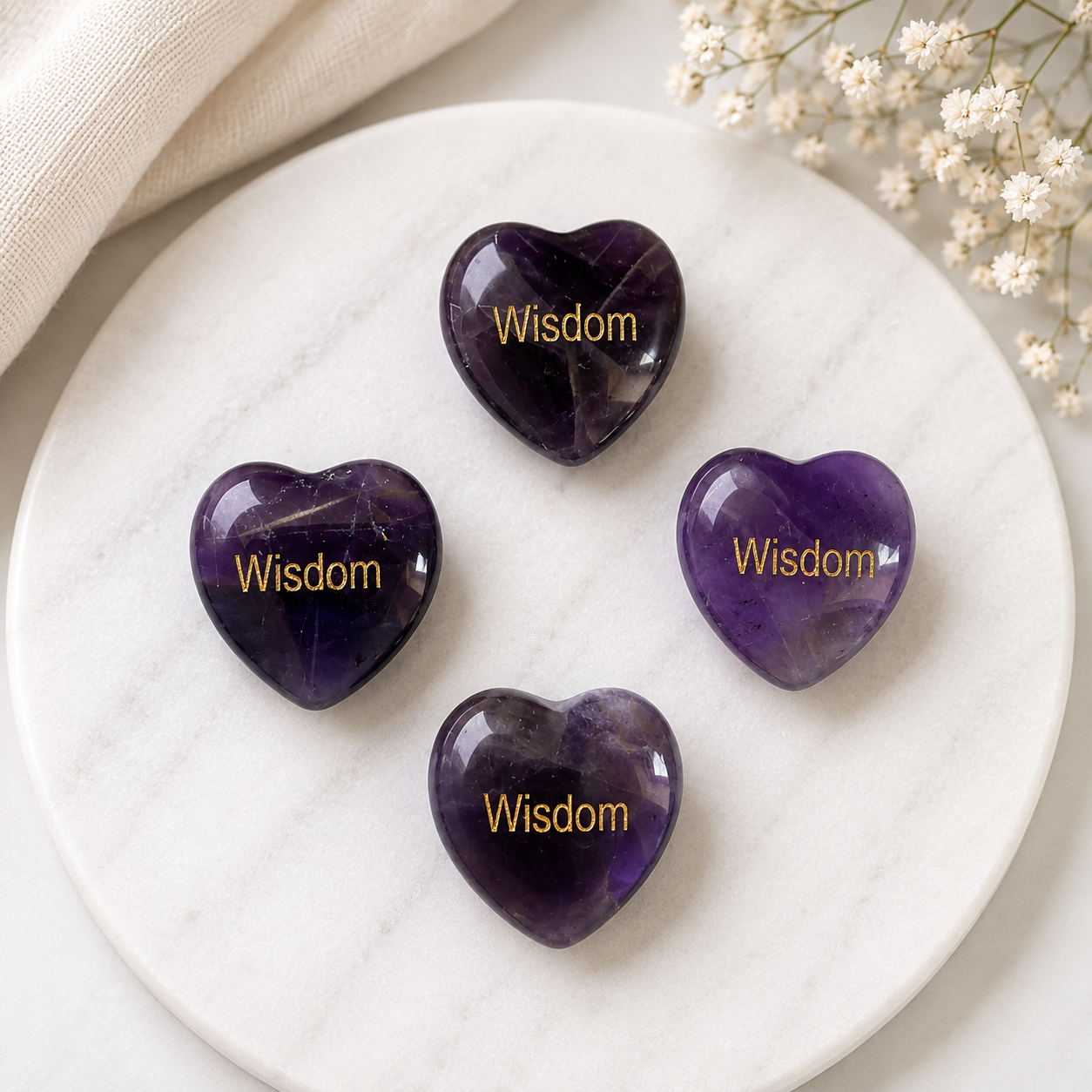 20mm Amethyst Engraved Crystal Hearts