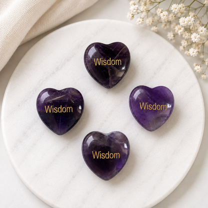 20mm Amethyst Engraved Crystal Hearts