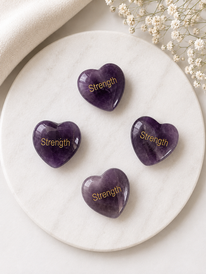 20mm Amethyst Engraved Crystal Hearts