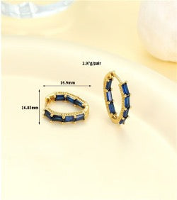 Gold Plated Rectangle Huggie Hoops - Blue