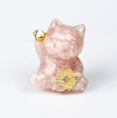 Resin Lucky Cat - Rose Quartz
