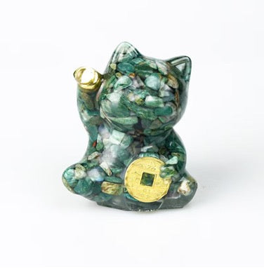 Resin Lucky Cat - Green Aventurine