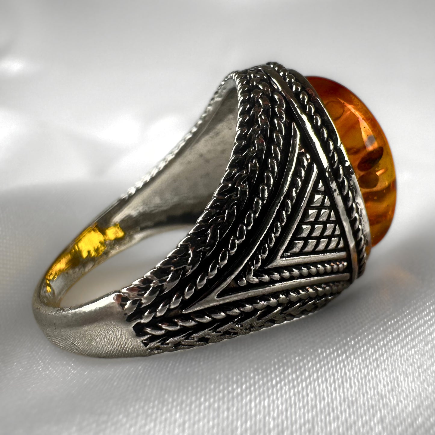 Celtic Resin Amber Signet ring