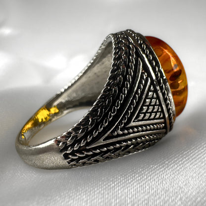 Celtic Resin Amber Signet ring