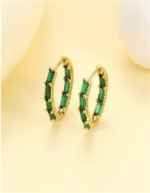 Gold Plated Rectangle Huggie Hoops - Green