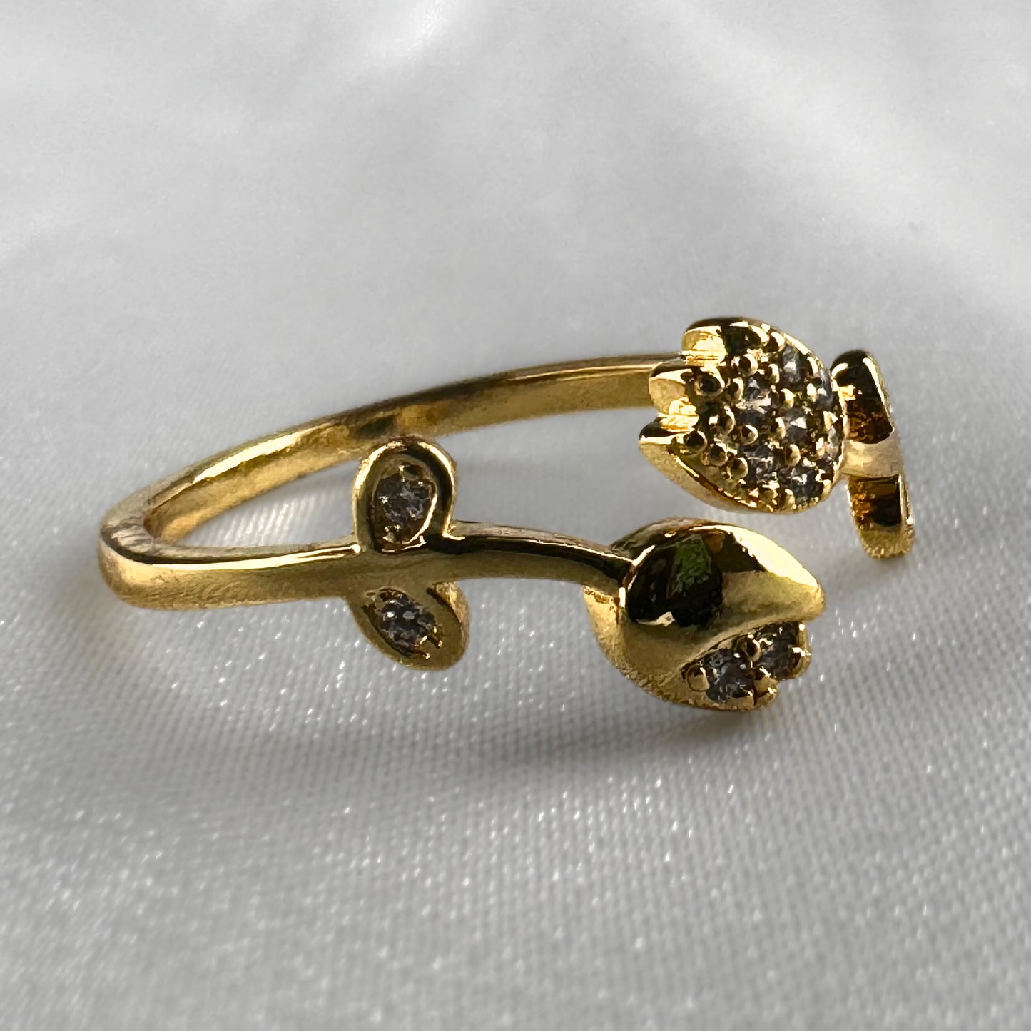 Gold Adjustable Diamanté Rose Ring