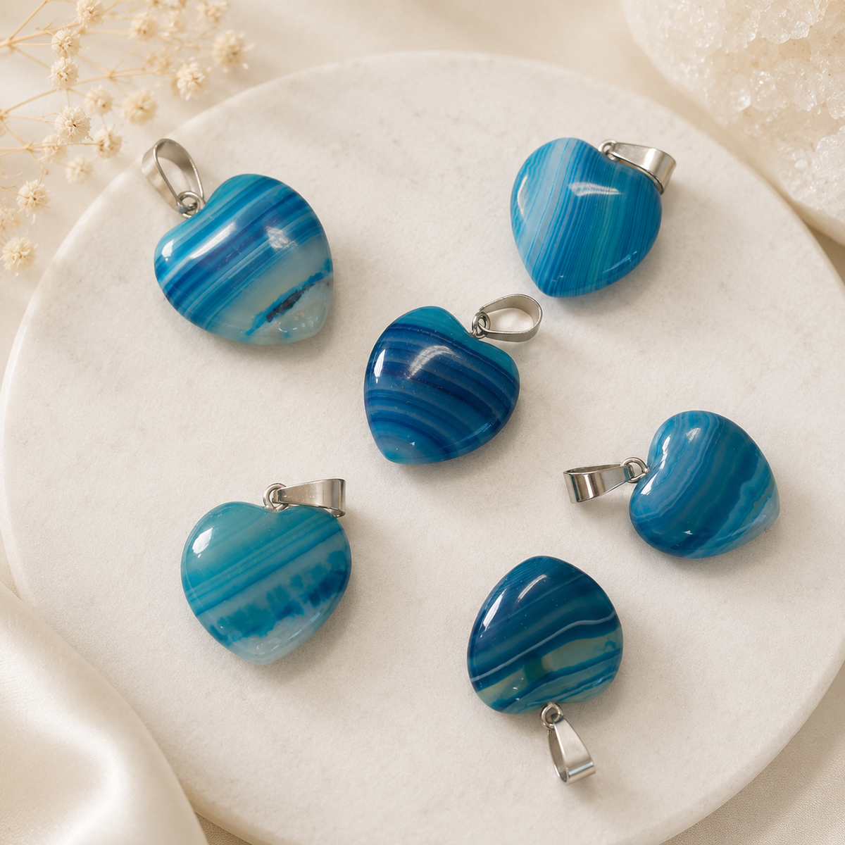 20mm Striped Agate Crystal Heart Pendants