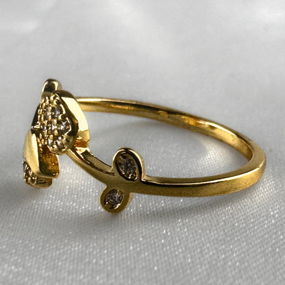Gold Adjustable Diamanté Rose Ring