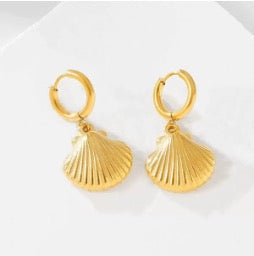 Gold Shell Huggie Hoops