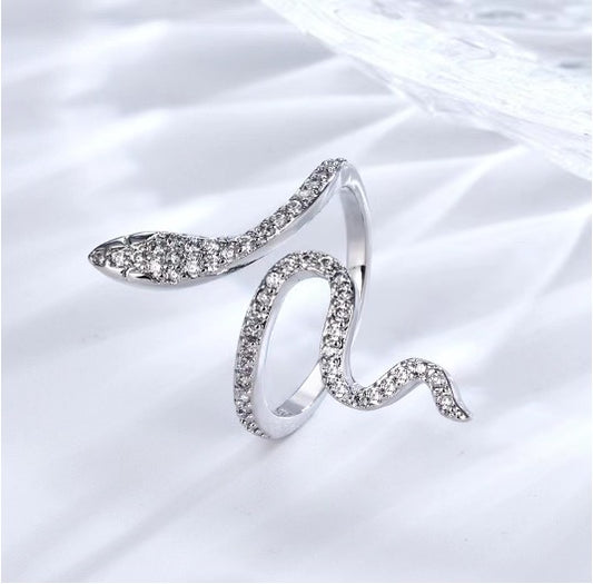 Diamanté Silver Plated Adjustable  Snake Ring