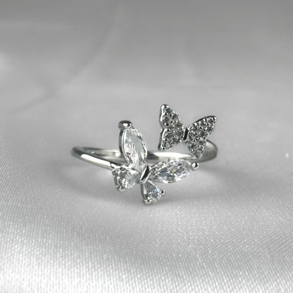 Double Silver Adjustable Butterfly Ring