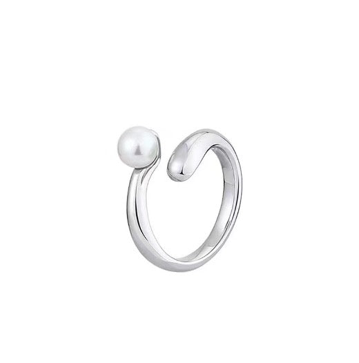 Silver Adjustable Wrap Ring with Freshwater Pearl