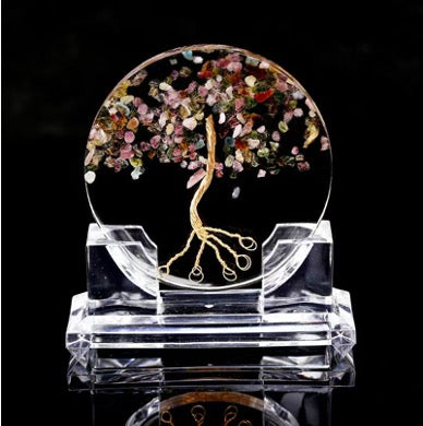 Resin Circle Tree of Life with Stand - Browns