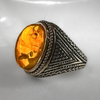 Celtic Resin Amber Signet ring