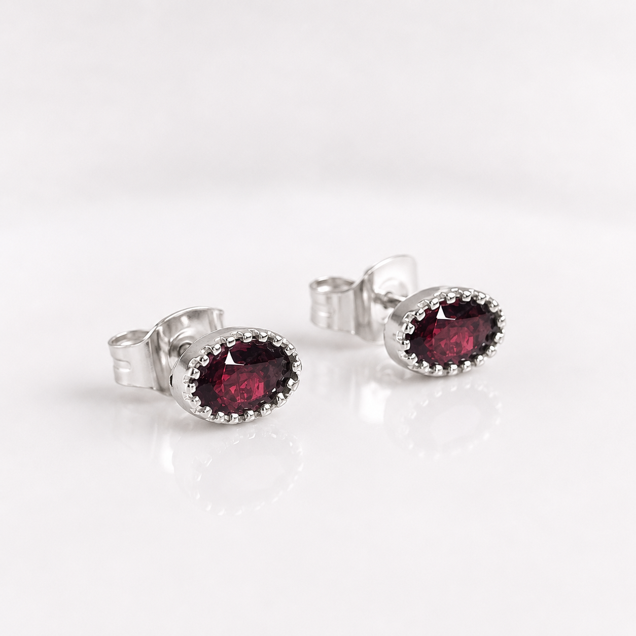 Silver Oval Crystal Stud