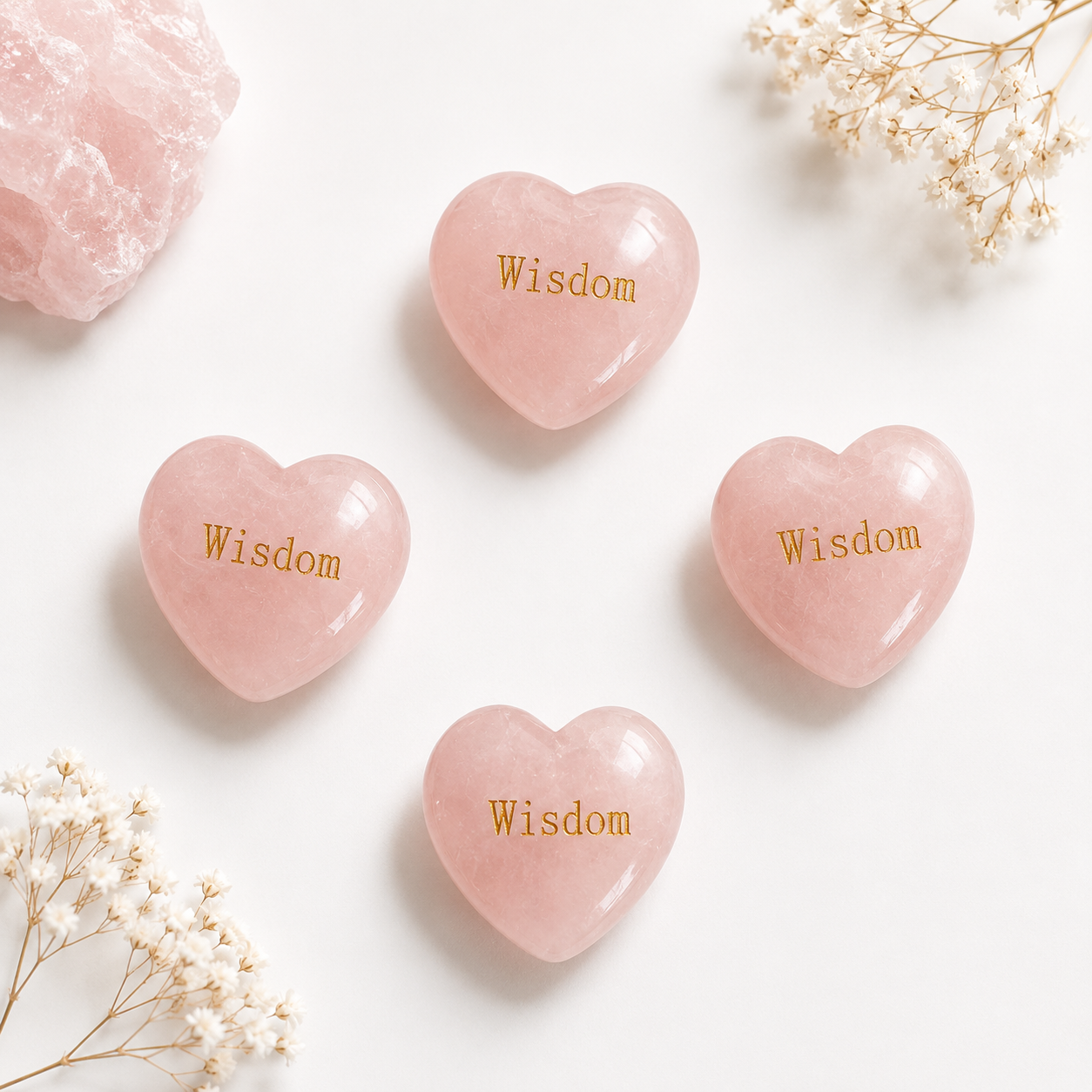20mm Rose Quartz Engraved Crystal Hearts