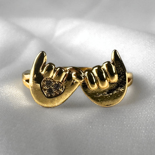 Holding Hands Gold  Adjustable Ring