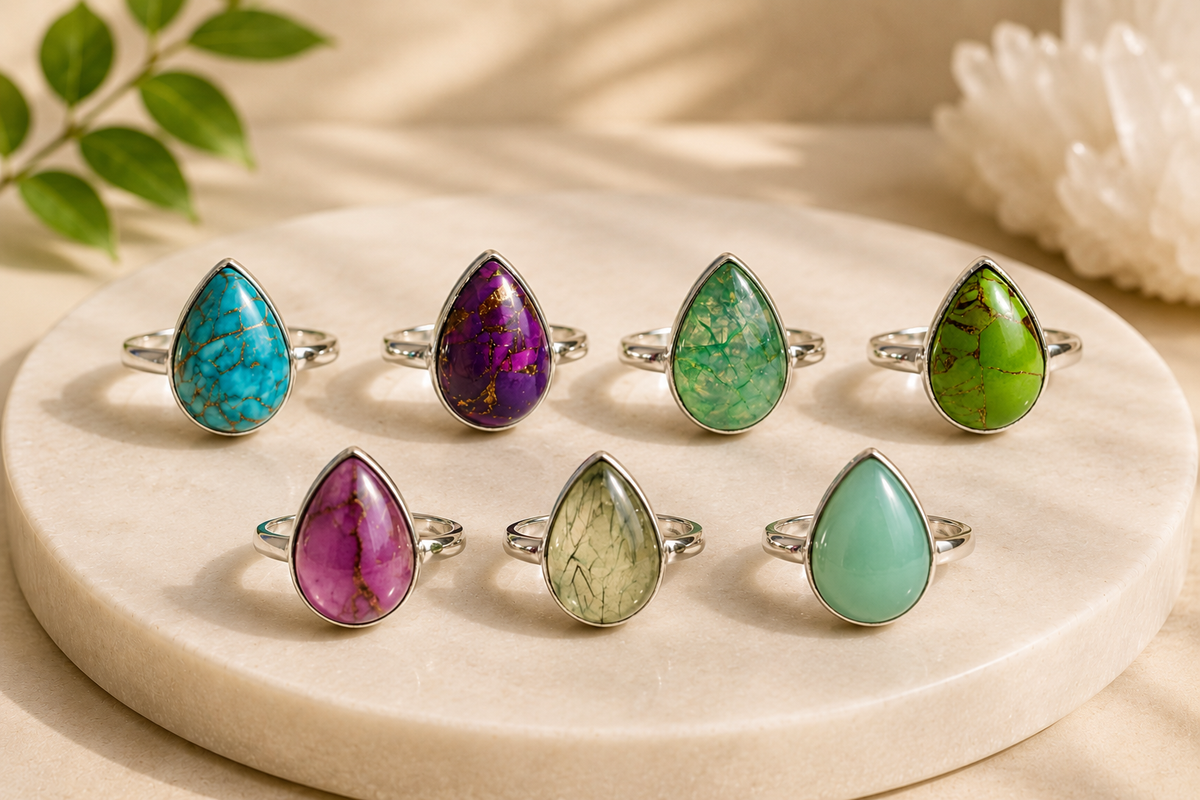 NEW Large Teardrop Crystal Silver Plated Rings
