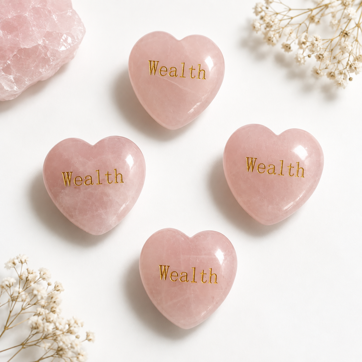 20mm Rose Quartz Engraved Crystal Hearts