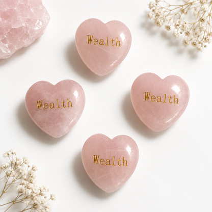 20mm Rose Quartz Engraved Crystal Hearts