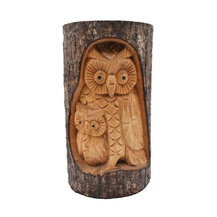 Owl and Baby Jempinis Wood Carving 25cm