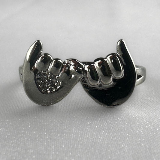 Holding Hands Silver Adjustable Ring
