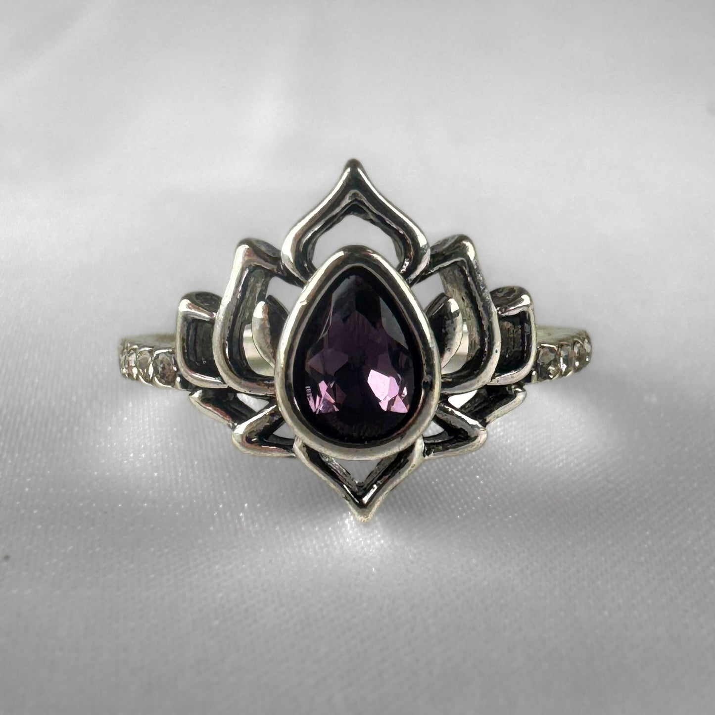 Silver Purple Lotus Flower Ring