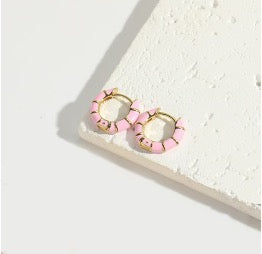 Pink Enamel Huggie Hoops