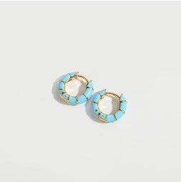Blue Enamel Huggie Hoops