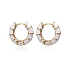 White Enamel Huggie Hoops