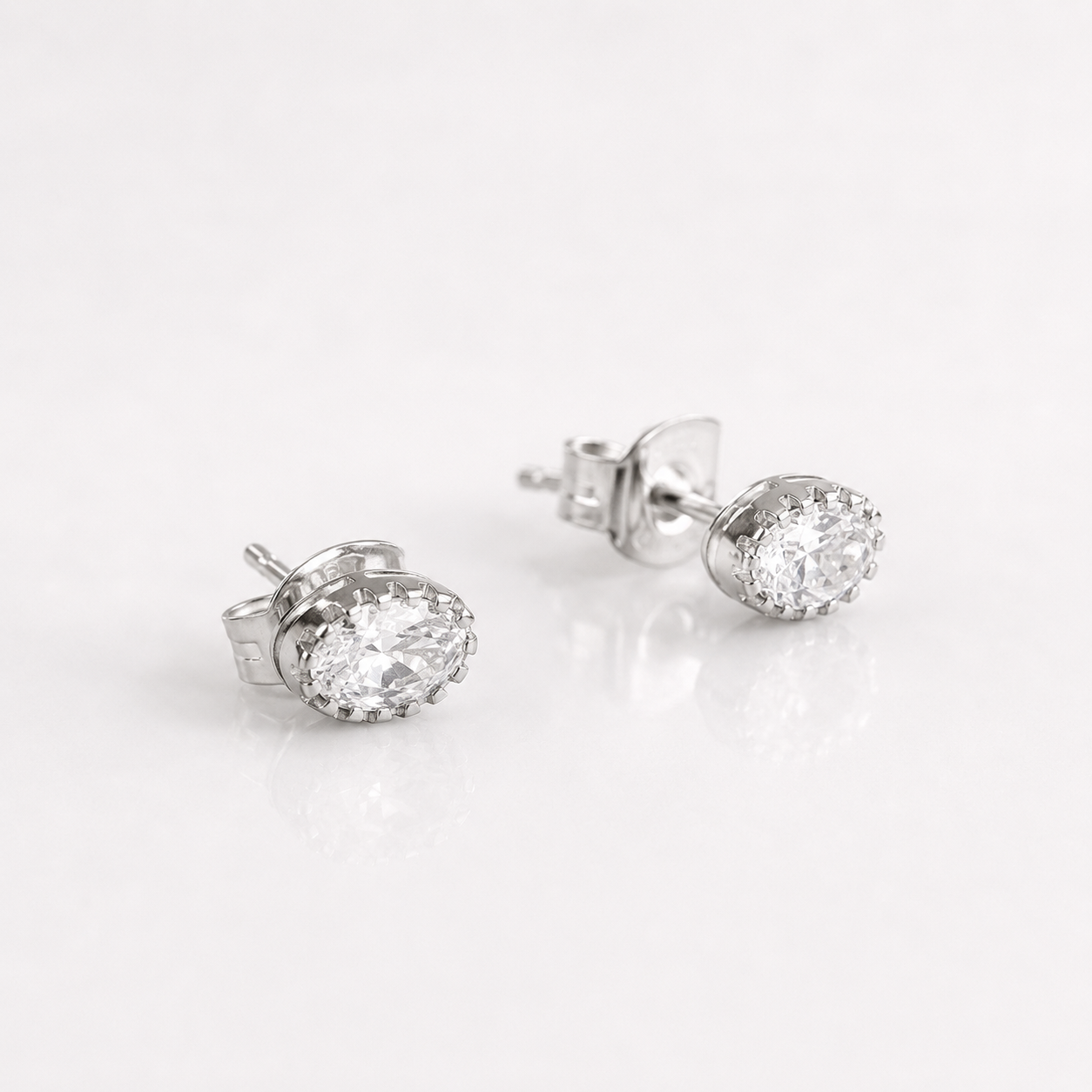 Silver Oval Crystal Stud
