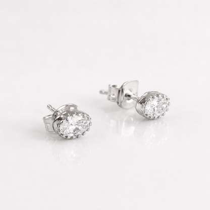 Silver Oval Crystal Stud