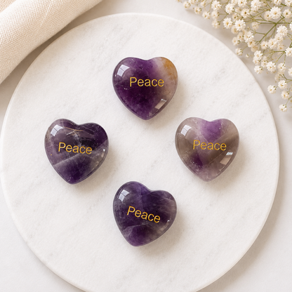 20mm Amethyst Engraved Crystal Hearts
