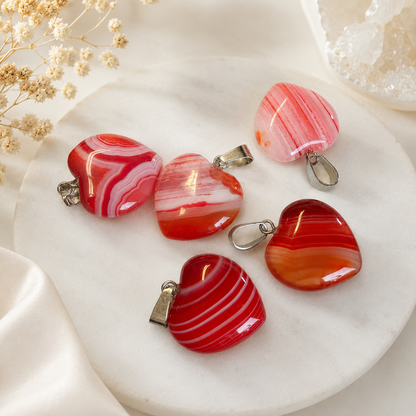 20mm Striped Agate Crystal Heart Pendants
