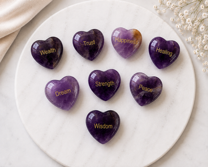 20mm Amethyst Engraved Crystal Hearts