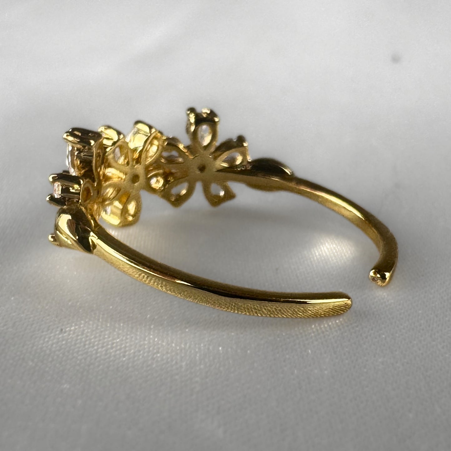 Gold Triple Diamanté Flower Ring