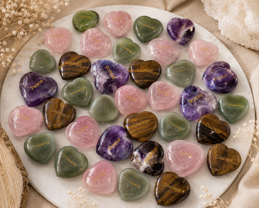 Engraved Crystal Heart Thumbstones