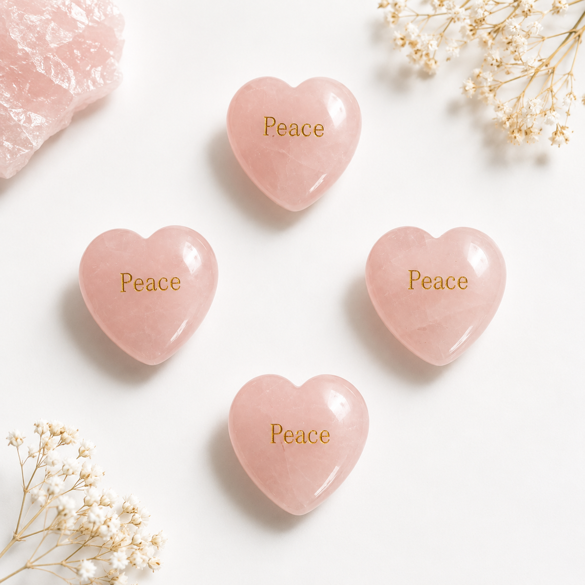20mm Rose Quartz Engraved Crystal Hearts