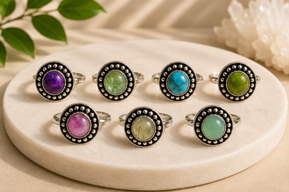 NEW Dotted Round Crystal Silver Plated Rings