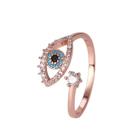 Diamanté Open Evil Eye Gold Plated Adjustable  Ring