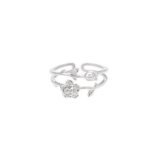 Rose Silver Adjustable Ring