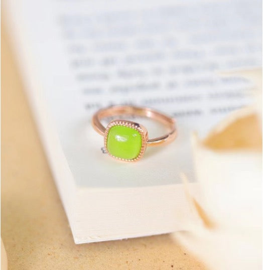 Square Light Green Gold Plated Adjustable Ring
