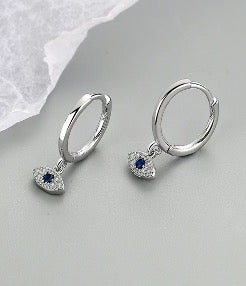 Silver Evil Eye Huggie Hoops