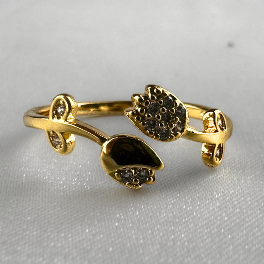 Gold Adjustable Diamanté Rose Ring