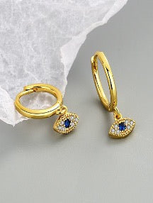 Silver Evil Eye Huggie Hoops - Gold Plated