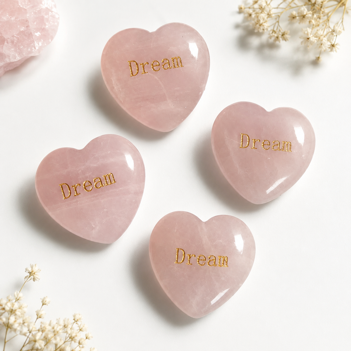 20mm Rose Quartz Engraved Crystal Hearts